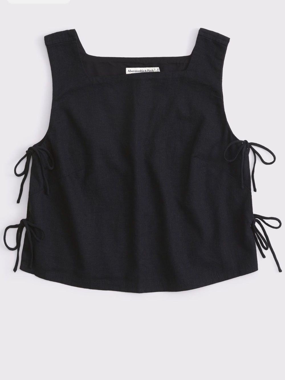 Abercrombie Linen Black Square-Neck Tie-Side Tank Top